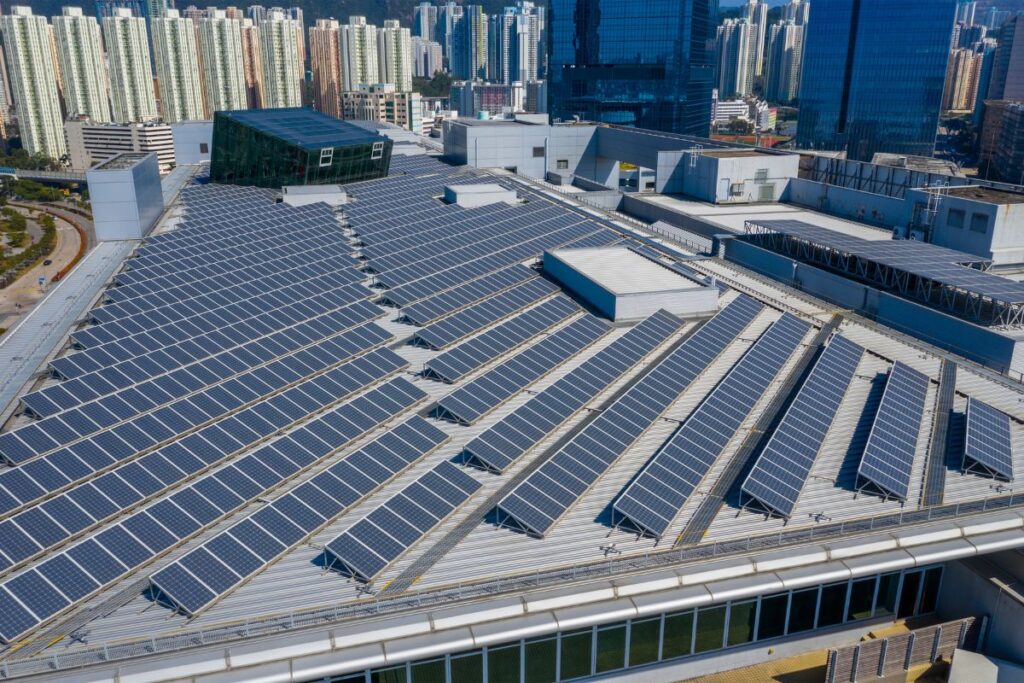 Solar panels on flat roof