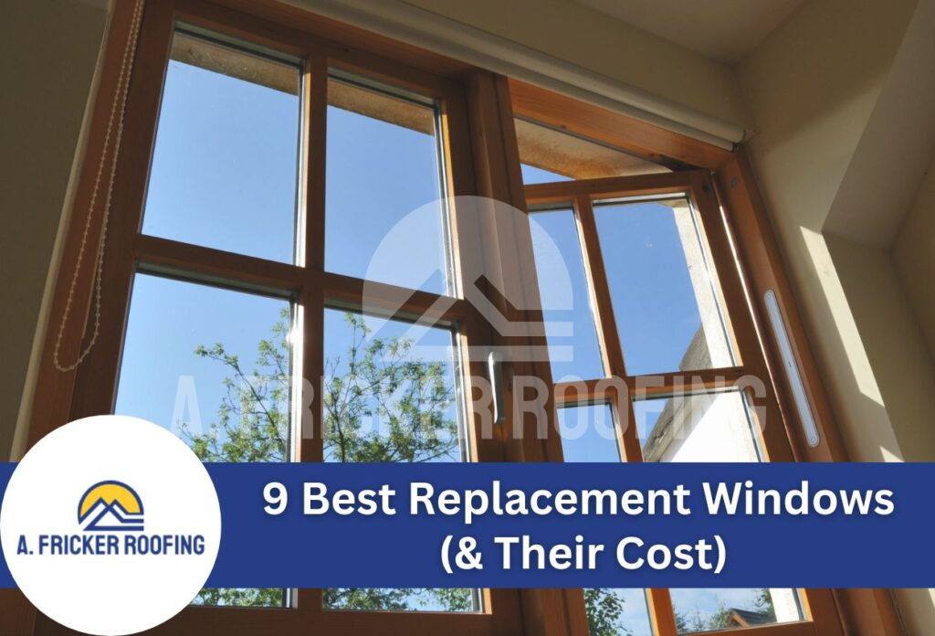 Modern wooden replacement windows open in bright interior with blue sky view