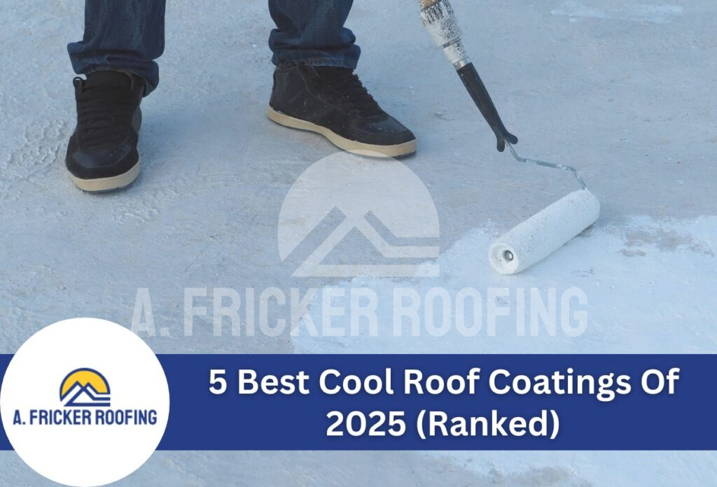 Worker applying white cool roof coating with paint roller on flat roof surface
