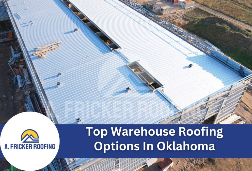 Aerial view of large industrial warehouse with metal roofing under construction