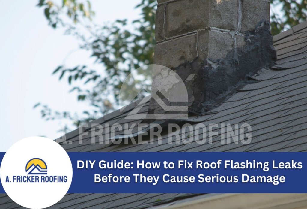 Damaged roof flashing around brick chimney showing wear and potential leak points