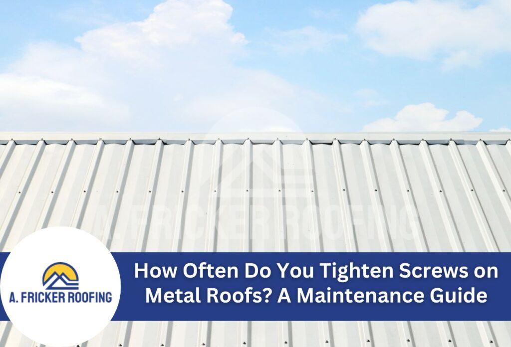 White metal roof with corrugated panels and screws under blue cloudy sky