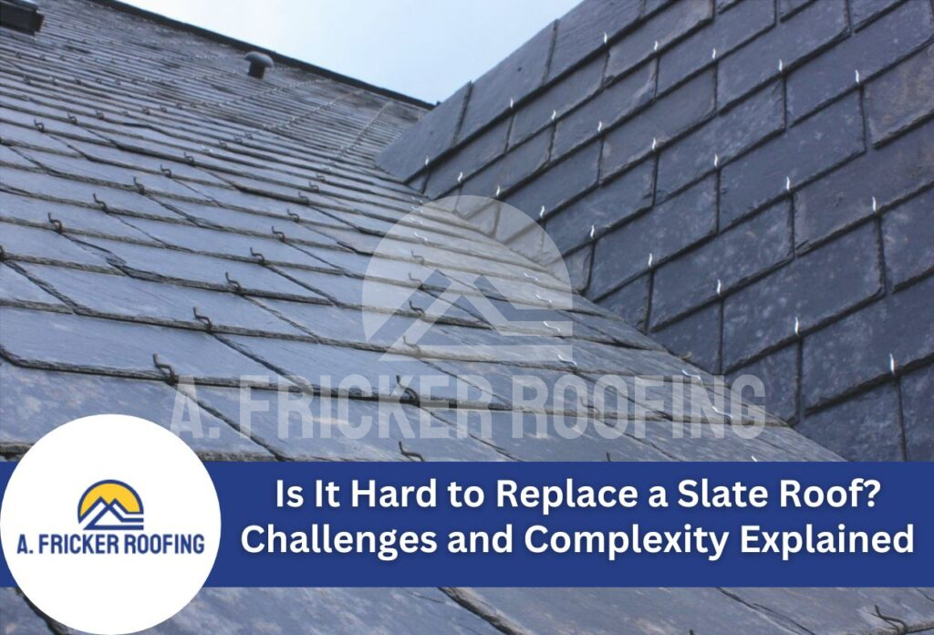 Gray slate roof tiles showing detailed texture and overlapping pattern with ridge line