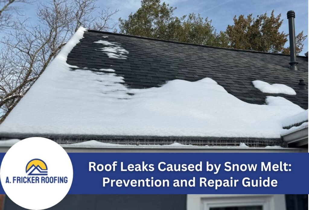 House roof with snow accumulation indicating potential leak risks from snow melt.