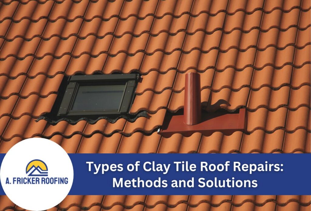 Clay tile roof with skylight and pipe, showcasing repair methods