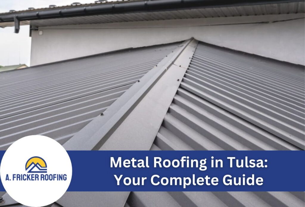 Gray metal roofing installation on a house in tulsa, featuring sleek design.