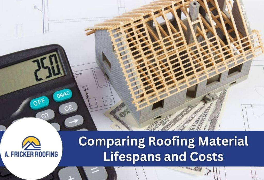 Model house and calculator for roofing cost comparison.