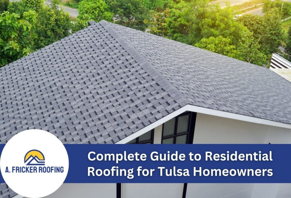View of a newly installed residential shingle roof surrounded by lush greenery.